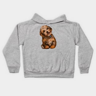 Cavapoochon Cavapoo Cavoodle  Black and Tan tilted head - cute cavalier King Charles spaniel Bichon frise Kids Hoodie